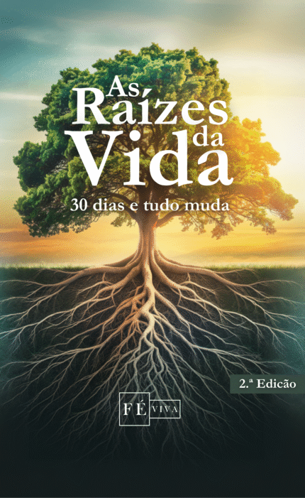 Capa do devocional de 30 dias As Raízes da Vida. Ilustração de uma árvore grande com raízes fortes e visíveis debaixo da terra.